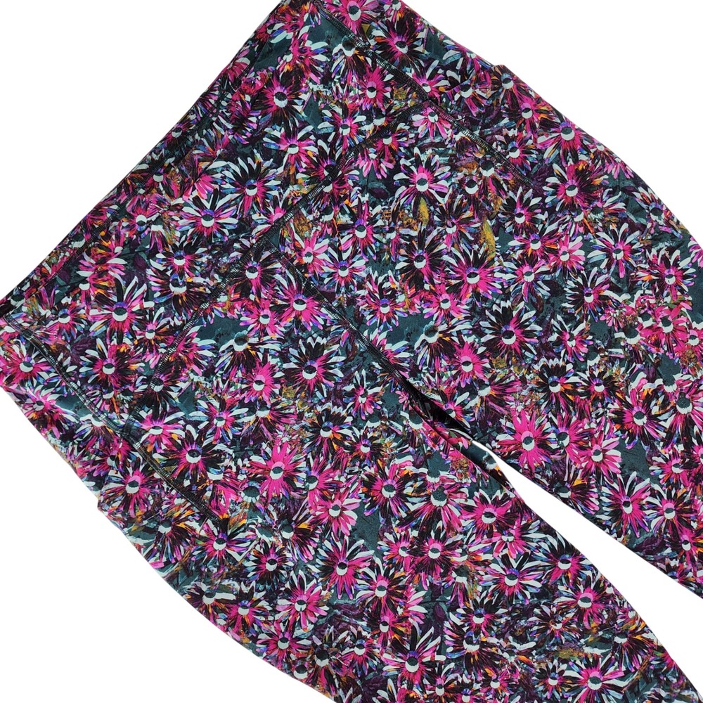 Lululemon Floral Crop Leggings Womens XL Pink Purple Daisy High Rise Activewear